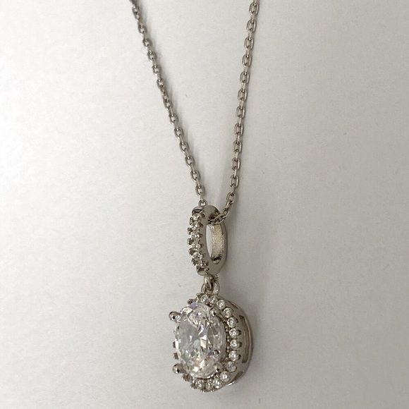 925 silver oval cz stones necklace - Picture 4 of 6